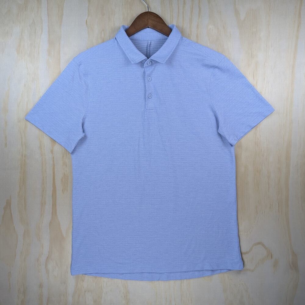 Lululemon Men's Medium Evolution Polo Short Sleeve Heathered Blue Athletic Golf